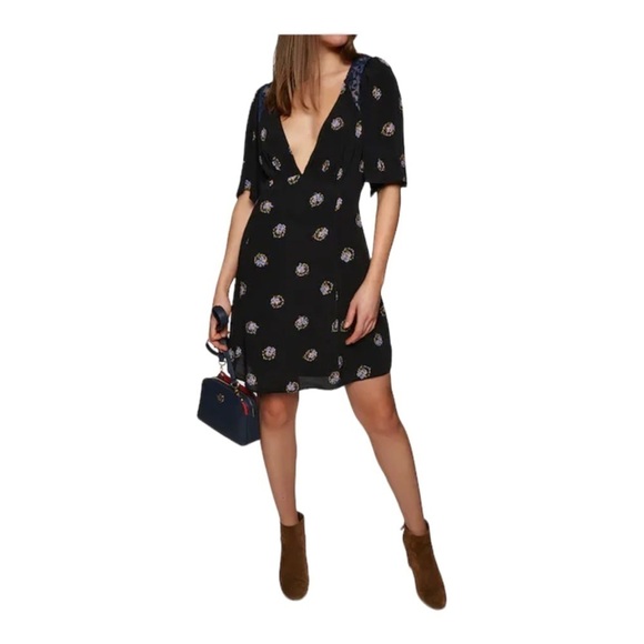 FREE PEOPLE x Revolve Black Floral Open Back Bell Sleeve Mini Dress Size 0 - Picture 6 of 13
